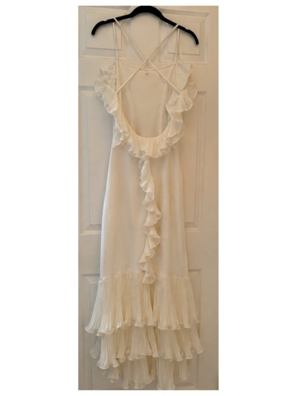 Cream Ruffle Trim Backless Mermaid Maxi Dress Boho Beach Vacation Party Sz M - Picture 10 of 10